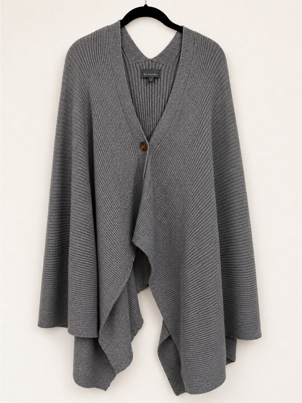 Anthropologie Gray Ribbed Open-Front Wrap Cardigan